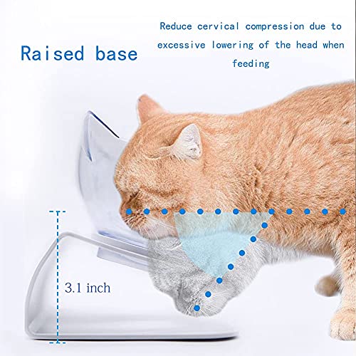 Cuencos para Gato Doble,Comedero ortopédico Anti-vómitos para Gatos,Plataforma Inclinada de 15°Alimentador para Gatos,Protector De Cuello,para Gatos Y Perros Pequeños. (Transparente)