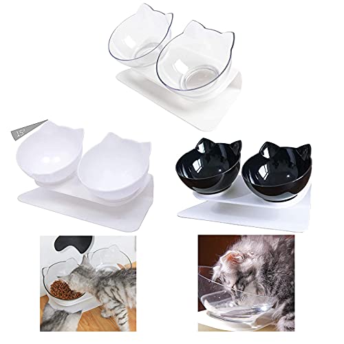 Cuencos para Gato Doble,Comedero ortopédico Anti-vómitos para Gatos,Plataforma Inclinada de 15°Alimentador para Gatos,Protector De Cuello,para Gatos Y Perros Pequeños. (Transparente)