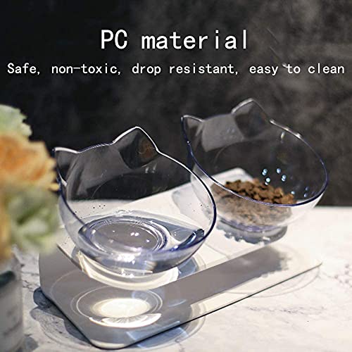 Cuencos para Gato Doble,Comedero ortopédico Anti-vómitos para Gatos,Plataforma Inclinada de 15°Alimentador para Gatos,Protector De Cuello,para Gatos Y Perros Pequeños. (Transparente)