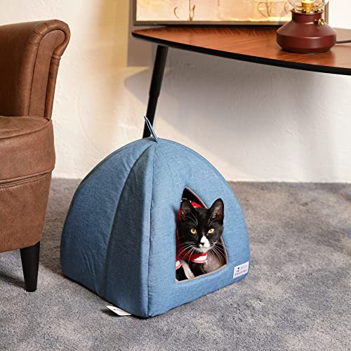 Cueva Suave Gato Camas para Gatitos Cama Gato Carpa para Gatos Casa Gato Lavable con Cojín (Azul)
