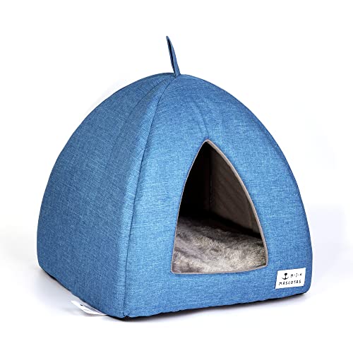 Cueva Suave Gato Camas para Gatitos Cama Gato Carpa para Gatos Casa Gato Lavable con Cojín (Azul)