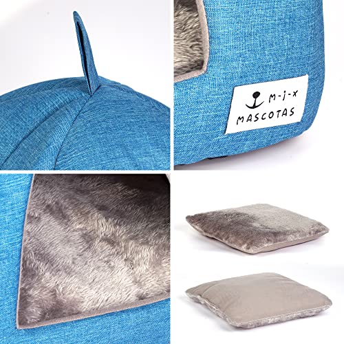 Cueva Suave Gato Camas para Gatitos Cama Gato Carpa para Gatos Casa Gato Lavable con Cojín (Azul)