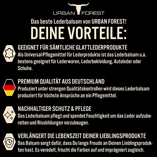 Cuidado del Cuero incoloro para Coche Muebles Chaquetas Bolsos sofá Zapatos sillín Cuero BÁLSAMO de URBAN FOREST con Aceite de Cera de Abejas y Aguacate, tamaño: 500ml