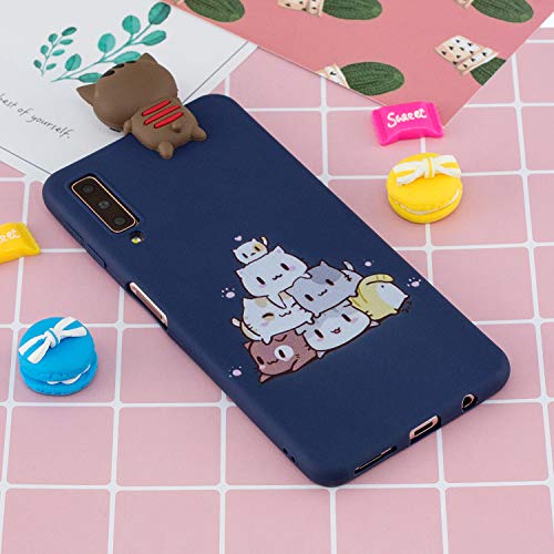 DasKAn Cartoon 3D Gata Mate Funda de Silicona para Samsung Galaxy A7 2018, Diseño Animal Lindo Color sólido Goma contraportada de teléfono Protectora TPU de Gel a Prueba de Golpes, Azul Oscuro
