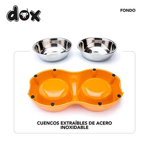 DDOXX Comedero Doble Perro, Antideslizante | Muchos Colores y Tamaños | para Perros Pequeño, Mediano y Grande | Bol Accesorios Acero INOX-Idable Melamina Gato Cachorro | Naranja, 2 x 350 ml