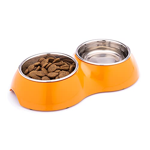 DDOXX Comedero Doble Perro, Antideslizante | Muchos Colores y Tamaños | para Perros Pequeño, Mediano y Grande | Bol Accesorios Acero INOX-Idable Melamina Gato Cachorro | Naranja, 2 x 350 ml