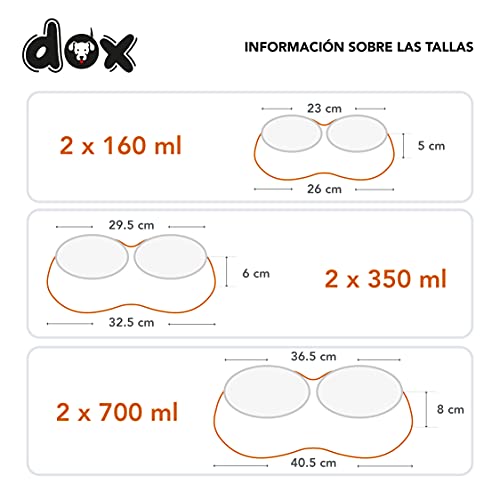 DDOXX Comedero Doble Perro, Antideslizante | Muchos Colores y Tamaños | para Perros Pequeño, Mediano y Grande | Bol Accesorios Acero INOX-Idable Melamina Gato Cachorro | Negro, 2 x 700 ml