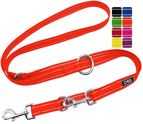 DDOXX Correa Perro Multiposición Nylon Reflectante, Ajustable en 3 tamaños, 2 m | Muchos Colores & Tamaños | para Perros Pequeño, Mediano y Grande | Correa Doble 2 Gato Cachorro | M, Naranja