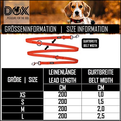DDOXX Correa Perro Multiposición Nylon Reflectante, Ajustable en 3 tamaños, 2 m | Muchos Colores & Tamaños | para Perros Pequeño, Mediano y Grande | Correa Doble 2 Gato Cachorro | M, Naranja