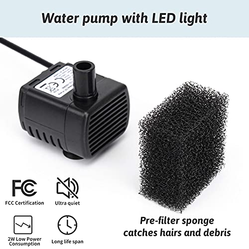 DGODRT Fuente para Gatos, 2,5L Bebedero Automático Fuente de Agua para Gatos con 3 Filtros de Carbón y Luces LED, Dispensador Silencia Fuente de Agua para Mascotas
