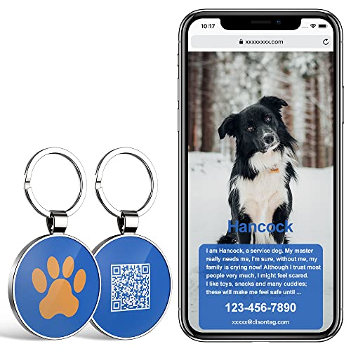 DISONTAG Placas para Perros,Placa para Perros Personalizadas, Etiqueta de identificación de mascota,QR posterior directo al perfil Guardar y mostrar información | Modificable