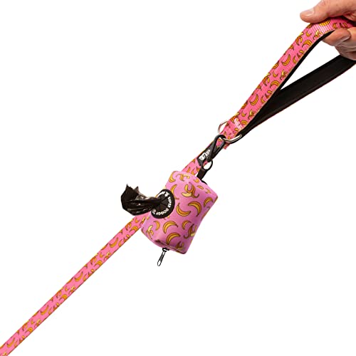 Dispensador de Bolsas Caca Perro - Porta Bolsas de Excrementos con Mosqueton - Bolso Accesorios para Mascotas - Incluye un Rollo de Bolsas (Pink Bananas)