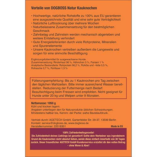 DOGBOSS Huesos masticables Ingredientes 100% Naturales, Diferentes tamaños y sabores (5 Huesos con Pollo, 22 cm)