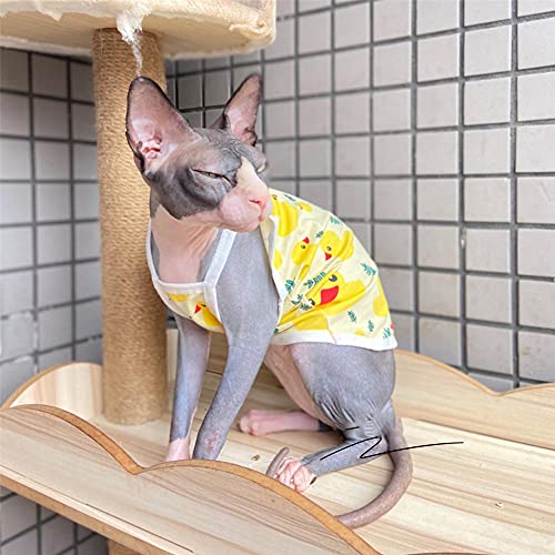 DOUJIN Ropa para Gatos Sphynx/Devon Hairness, Yellow Little Duck Camisa Delgada para Gatos con Correa para el Hombro-L