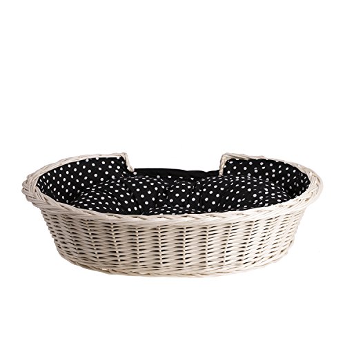 e-wicker24 Cesto, Cesta de Mimbre para Perro o Gato Oval Blanco con Joli Bordado