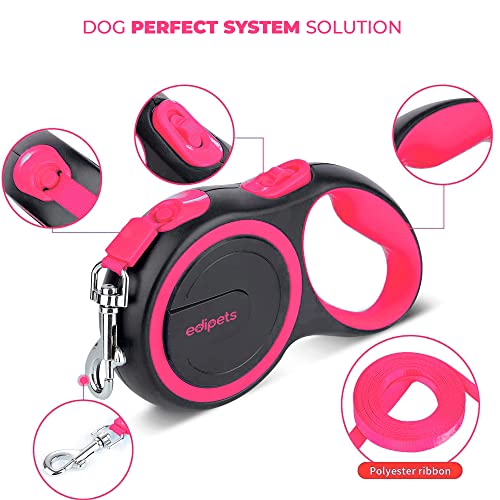 Edipets, Correa Perro Extensible, Retráctil, 3, 5 y 8 Metros, Cinta Flexible para Adiestramiento y Paseo (Rosa, 5 Metros <20Kg)