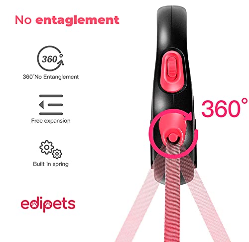 Edipets, Correa Perro Extensible, Retráctil, 3, 5 y 8 Metros, Cinta Flexible para Adiestramiento y Paseo (Rosa, 5 Metros <20Kg)