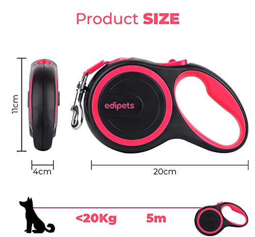 Edipets, Correa Perro Extensible, Retráctil, 3, 5 y 8 Metros, Cinta Flexible para Adiestramiento y Paseo (Rosa, 5 Metros <20Kg)