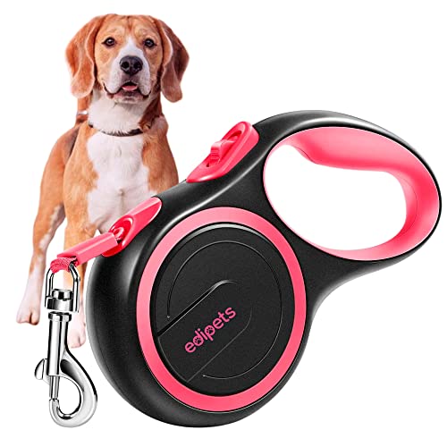 Edipets, Correa Perro Extensible, Retráctil, 3, 5 y 8 Metros, Cinta Flexible para Adiestramiento y Paseo (Rosa, 5 Metros <20Kg)