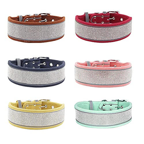 Elegel Collar reflectante para perro mediano grande brillante de ante con brillantes de imitación y corbata para mascotas y números de teléfono móvil (rojo L)