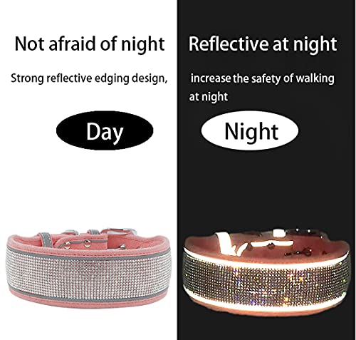 Elegel Collar reflectante para perro mediano grande brillante de ante con brillantes de imitación y corbata para mascotas y números de teléfono móvil (rojo L)