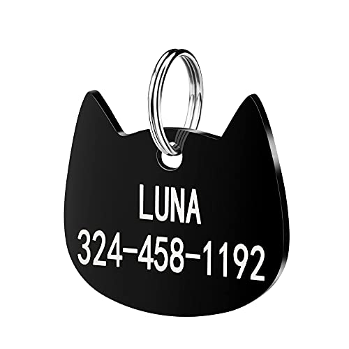 Etiquetas de identificación para mascotas, etiquetas personalizadas para perros, etiquetas de gato en forma de cara de gato y huellas grabadas nombre de mascota y número de teléfono