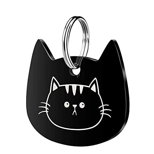 Etiquetas de identificación para mascotas, etiquetas personalizadas para perros, etiquetas de gato en forma de cara de gato y huellas grabadas nombre de mascota y número de teléfono