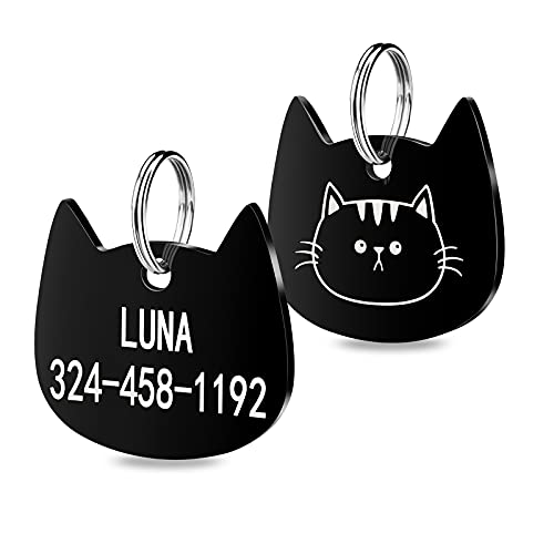 Etiquetas de identificación para mascotas, etiquetas personalizadas para perros, etiquetas de gato en forma de cara de gato y huellas grabadas nombre de mascota y número de teléfono