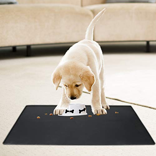 EVTSCAN Almohadilla de Silicona Negra Impermeable, Alfombrilla Antideslizante para alimentación de Perros y Gatos, Mantel Individual de Agua para Comer en el Coche