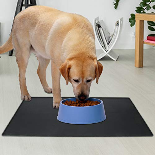 EVTSCAN Almohadilla de Silicona Negra Impermeable, Alfombrilla Antideslizante para alimentación de Perros y Gatos, Mantel Individual de Agua para Comer en el Coche