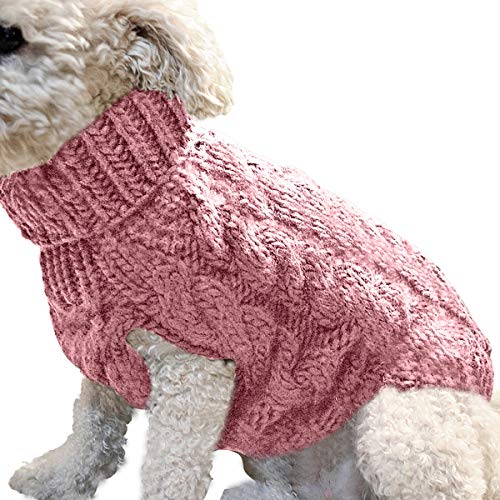 FAMKIT Abrigo de Punto con Cuello Alto para Perros y Mascotas, Ropa para Perros y Mascotas Prendas de Punto (Solo Apto para Perros pequeños o medianos/Perros Grandes no Compre) Light Pink,M