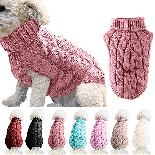 FAMKIT Abrigo de Punto con Cuello Alto para Perros y Mascotas, Ropa para Perros y Mascotas Prendas de Punto (Solo Apto para Perros pequeños o medianos/Perros Grandes no Compre) Light Pink,M