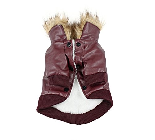 FishBabe - Cazadora de piel sintética con cuello de pelo, impermeable, resistente al viento, de estilo vintage, para perros de razas pequeñas y medianas como chihuahua, beagle, corgi o bulldog francés