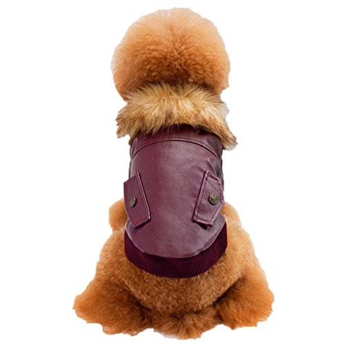 FishBabe - Cazadora de piel sintética con cuello de pelo, impermeable, resistente al viento, de estilo vintage, para perros de razas pequeñas y medianas como chihuahua, beagle, corgi o bulldog francés