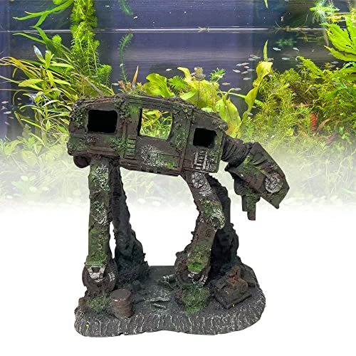 Foreverup Decoración de Acuario de Resina, Tronco Decorativa para Acuario Perro Robot, Adorno para Acuario de Cueva para Ocultar Peces de Acuario, Camarones (15X14X8CM)