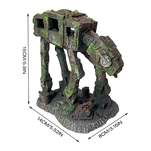 Foreverup Decoración de Acuario de Resina, Tronco Decorativa para Acuario Perro Robot, Adorno para Acuario de Cueva para Ocultar Peces de Acuario, Camarones (15X14X8CM)