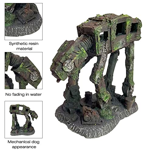 Foreverup Decoración de Acuario de Resina, Tronco Decorativa para Acuario Perro Robot, Adorno para Acuario de Cueva para Ocultar Peces de Acuario, Camarones (15X14X8CM)