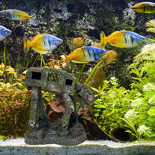 Foreverup Decoración de Acuario de Resina, Tronco Decorativa para Acuario Perro Robot, Adorno para Acuario de Cueva para Ocultar Peces de Acuario, Camarones (15X14X8CM)