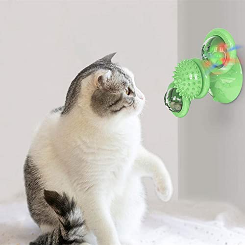 Foryourlovemall Gato molino de viento juguete, molino de viento gato gato bola juguete, gato interactivo juguetes, ventosa cepillo, tocadiscos burlas juguete para mascotas