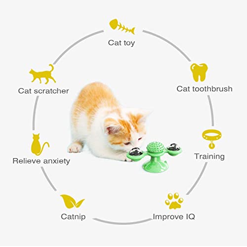 Foryourlovemall Gato molino de viento juguete, molino de viento gato gato bola juguete, gato interactivo juguetes, ventosa cepillo, tocadiscos burlas juguete para mascotas