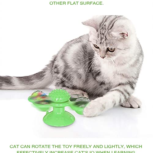 Foryourlovemall Gato molino de viento juguete, molino de viento gato gato bola juguete, gato interactivo juguetes, ventosa cepillo, tocadiscos burlas juguete para mascotas