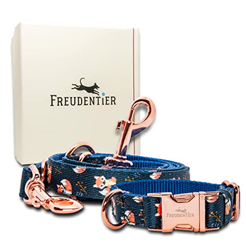 FREUDENTIER® Collar y Correa para Perros en un Maravilloso Set | Incluye Caja de Regalo | Colección Let's Get Foxy | Resistente al Invierno y fácil de Limpiar (41-63 cm)
