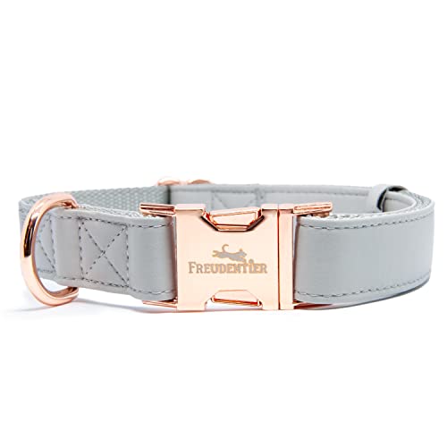 FREUDENTIER® Correa y collar para perros de piel vegana en elegante set–Incluye caja de regalo – Colección Hyde Park – Resistente al invierno y fácil de limpiar(30 – 42 cm)– Distribuidor de Hamburgo