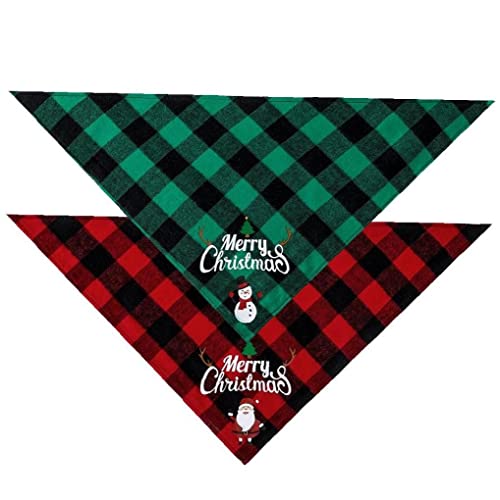 Froiny 2 Pcs Navidad Perro Pañuelo Clásico Celose Mascota Bufanda Triángulo Babero Feliz Navidad Santa Muñeco Nieve Impresión Mascota Pandana para Perro Gato Mascotas