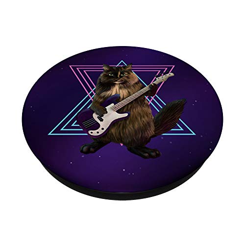 Gato tocando el bajo. Kitty músico de rock PopSockets PopGrip: Agarre intercambiable para Teléfonos y Tabletas
