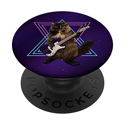 Gato tocando el bajo. Kitty músico de rock PopSockets PopGrip: Agarre intercambiable para Teléfonos y Tabletas