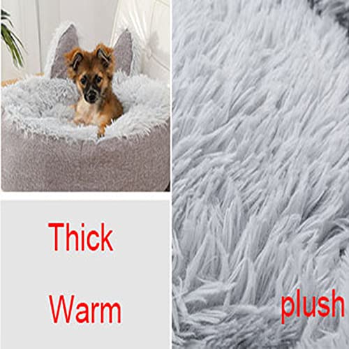 gfhdfg Cama esponjosa para Mascotas con Orejas de Gato,Lavable,cálida,de Terciopelo,para Perros,Redonda,calmante,para Perros,Gatitos,Cachorros,Nido para Dormir con Fondo Antideslizante(S Amarillo)