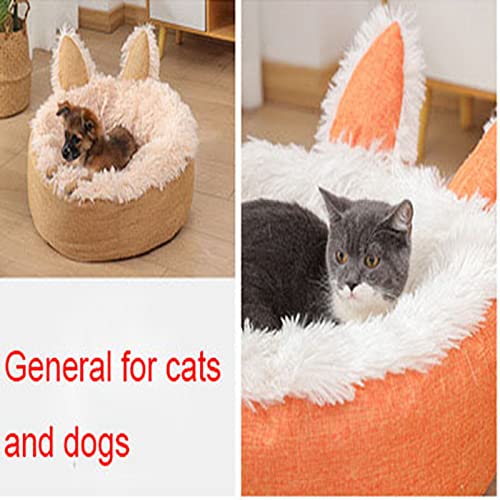 gfhdfg Cama esponjosa para Mascotas con Orejas de Gato,Lavable,cálida,de Terciopelo,para Perros,Redonda,calmante,para Perros,Gatitos,Cachorros,Nido para Dormir con Fondo Antideslizante(S Amarillo)