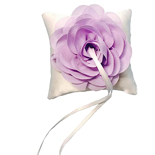 Gojiny Cojín de Anillo de Flores para La Ceremonia de La Boda Cojín de Bolsillo con Cinta de Encaje Flor Decorada Cojín de Anillo Portador Accesorios de Boda 10*10Cm