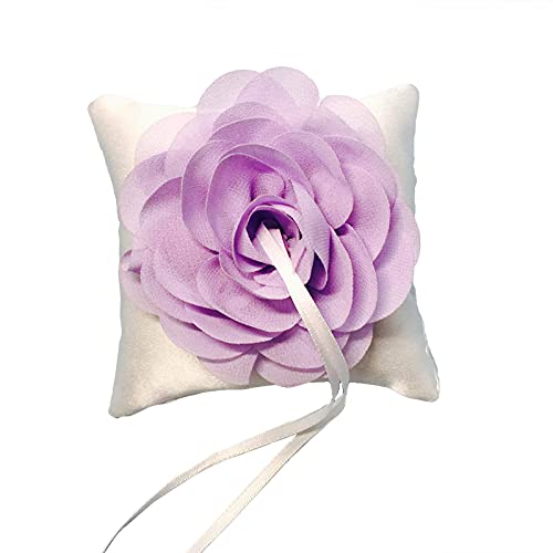 Gojiny Cojín de Anillo de Flores para La Ceremonia de La Boda Cojín de Bolsillo con Cinta de Encaje Flor Decorada Cojín de Anillo Portador Accesorios de Boda 10*10Cm